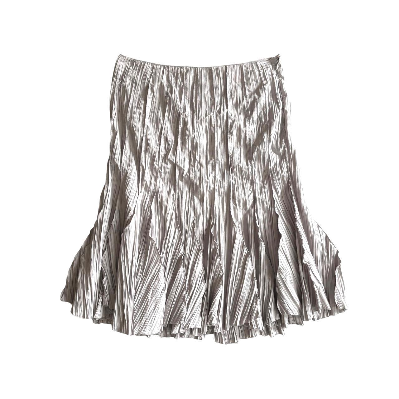 Early 00’s y2k MALVIN Silver Pleated Crinkle Frill Ruffle Hippy Boho Maxi Skirt