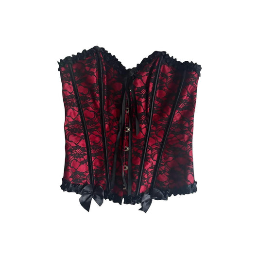 Early 00's y2k UNBRANDED Lace Overlay Frill Ruffle Trim Bow Detail Gothic Corset Top