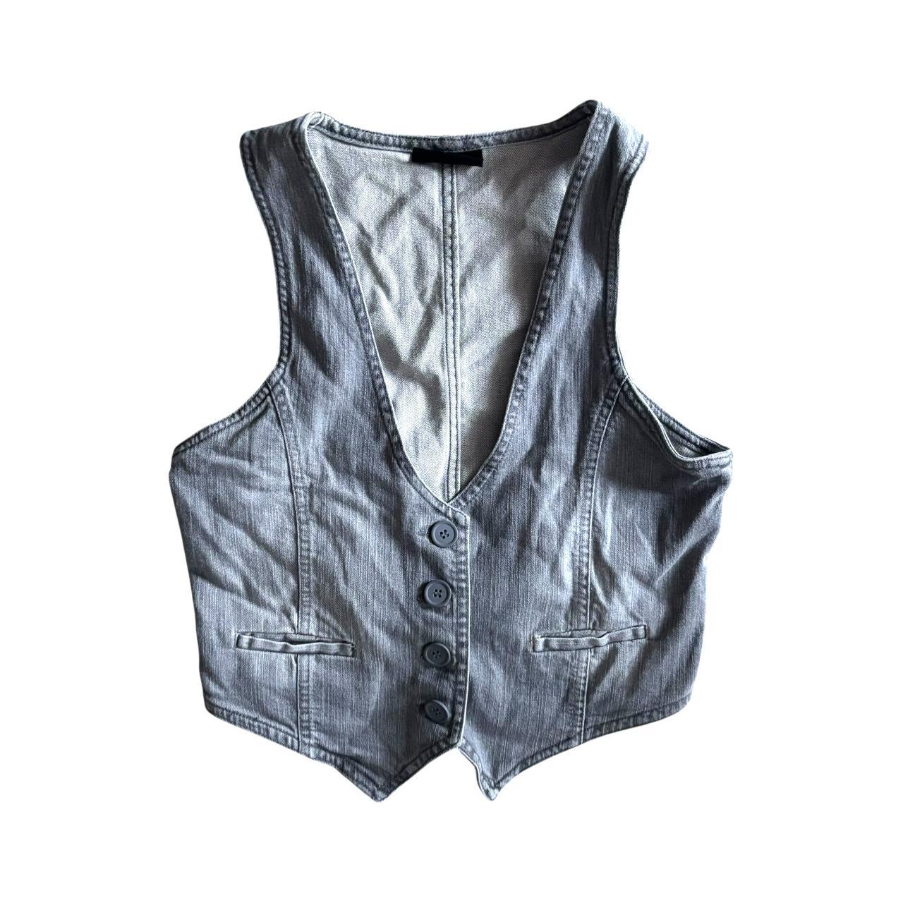 Early 00s y2k GINA Grey Western Cowboy Style Denim Waistcoat Vest