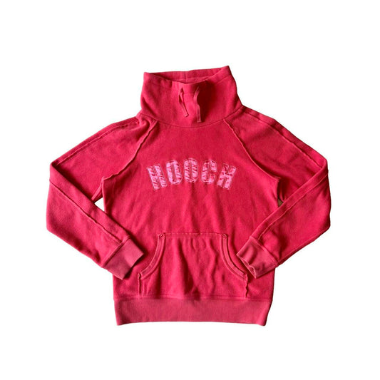 Early 00s y2k HOOCH Graphic Embroidered Patch Logo Spellout Fleece Pink Sweatshirt Jumper