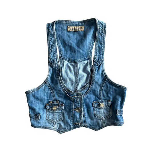 Early 00s y2k NATURALE Western Cowboy Style Fitted Denim Waistcoat Vest