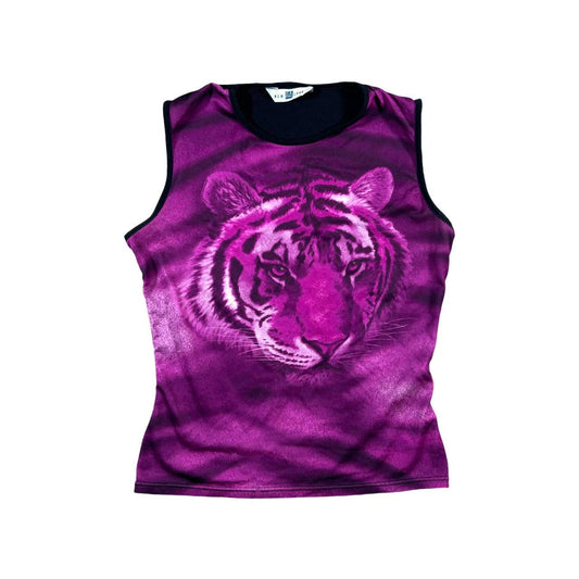 Early 00's y2k NEW LOOK Graphic Tiger Print Tie Dye Baby Tee Cami Vest Top