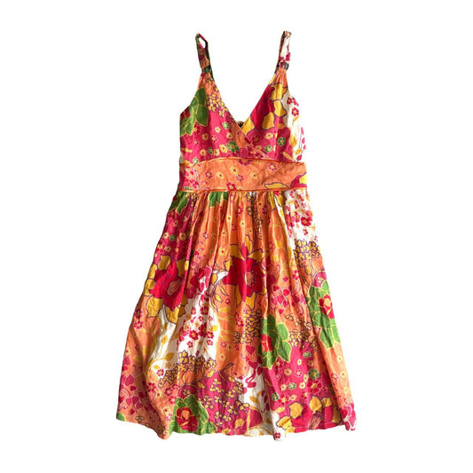 Early 00's y2k TSEGA Floral Graphic All Over Print Hippy Boho Midi Flowy Dress