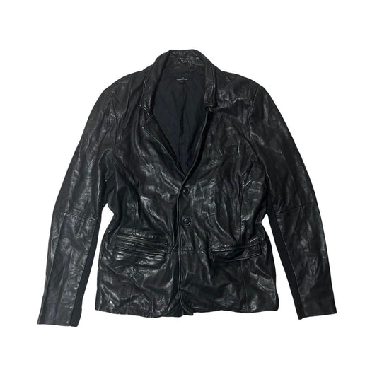 Early 00's y2k MUUBAA Real Leather Fabric Panel Button Up Leather Blazer Jacket