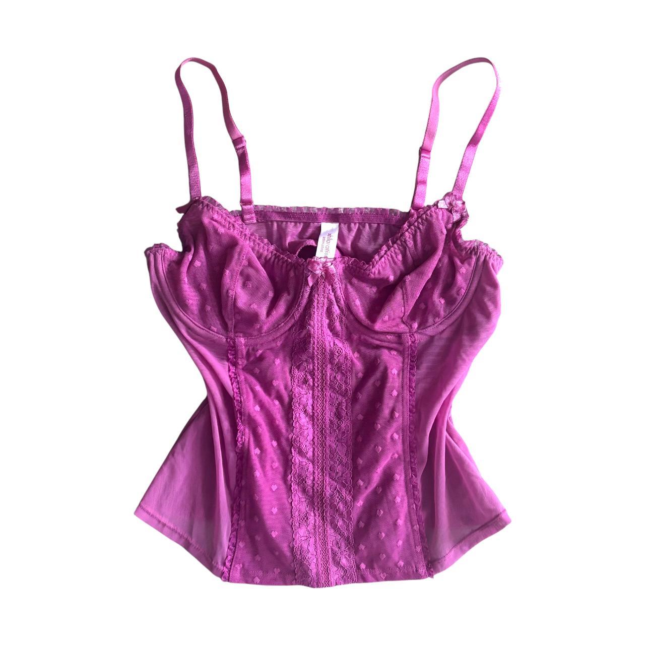 Early 00s y2k XHILARATION Purple Mesh Sheer Polka Dot Corset Cami Top