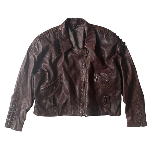 Early 00s y2k YESSICA Western Cowboy Style Aviator Biker Bomber Real Leather Coat Jacket