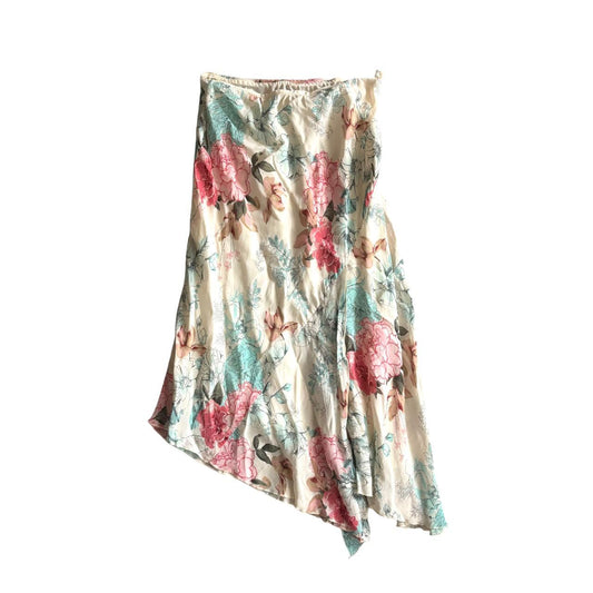 Early 00’s y2k WALLIS Floral Sheer Overly Asymmetric Frill Ruffle Hippy Boho Maxi Skirt