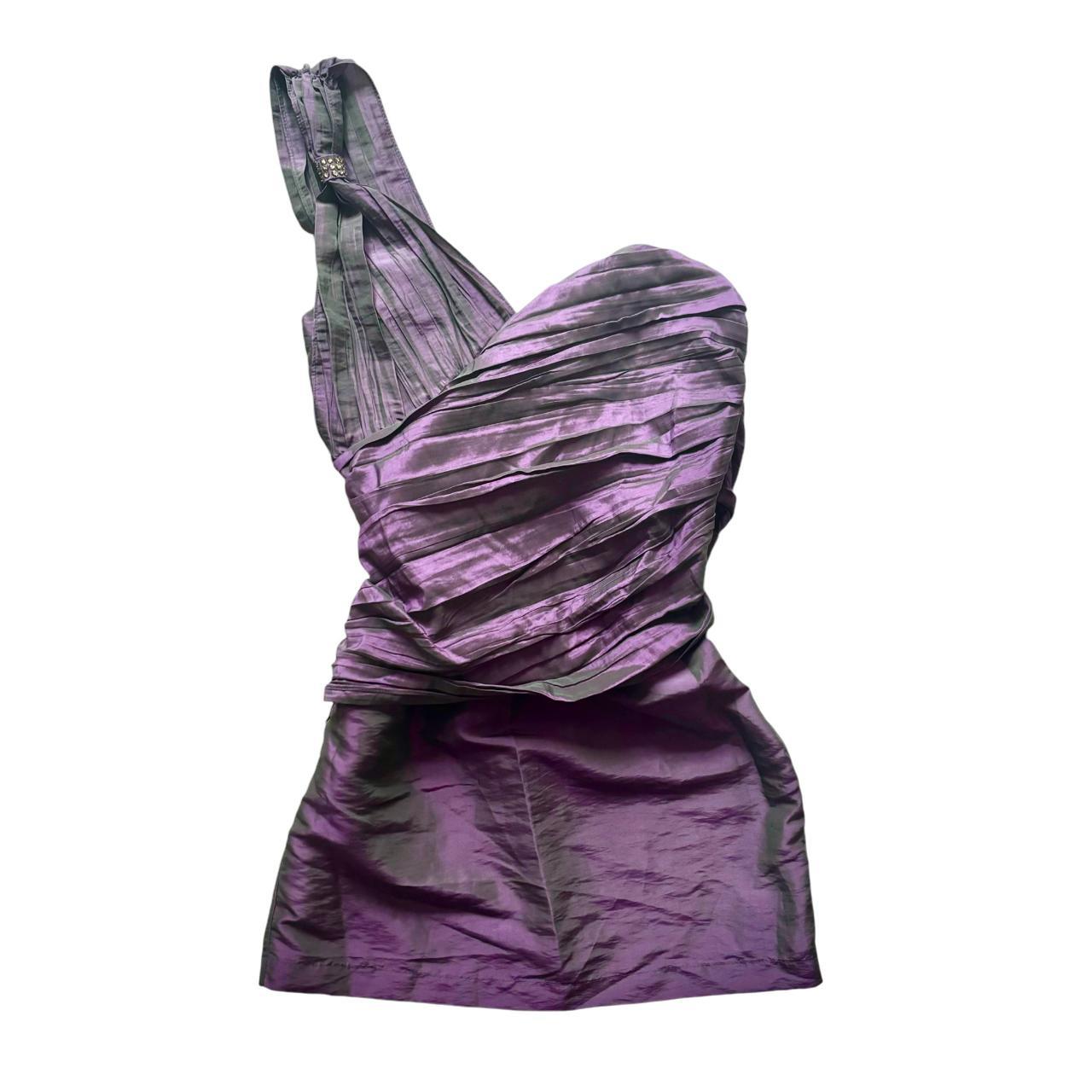 Early 00's y2k IDOL Taffeta Style Gathered Ruched Aysemmetric One Shoulder Clubwear Mini Dress