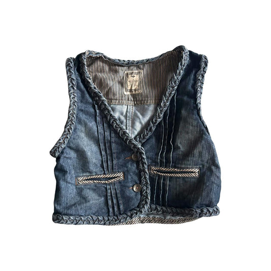 Early 00s y2k MADE ON THE EARTH Western Cowboy Style Plait Trim Denim Waistcoat Vest