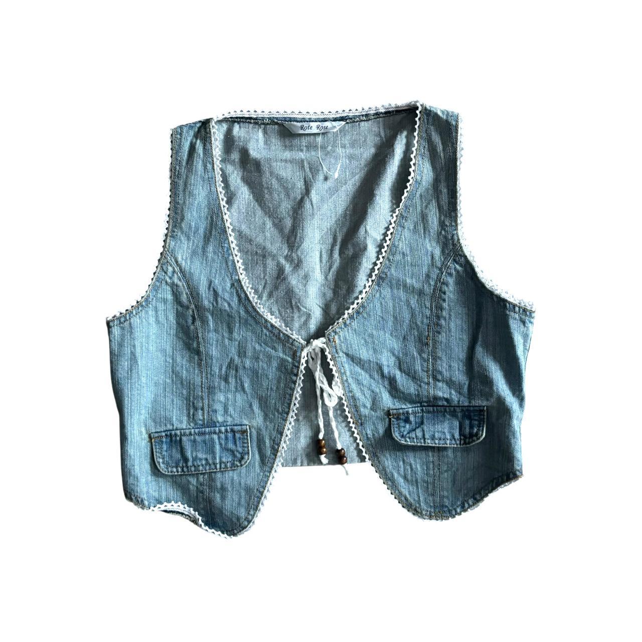 Early 00s y2k ROTE ROSE Western Cowboy Style Lace Trim Tie Denim Waistcoat Vest