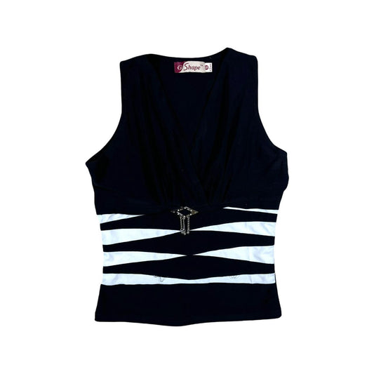 Early 00's y2k G SHAPE Diagonal Graphic Metal Detail Cami Tank Top