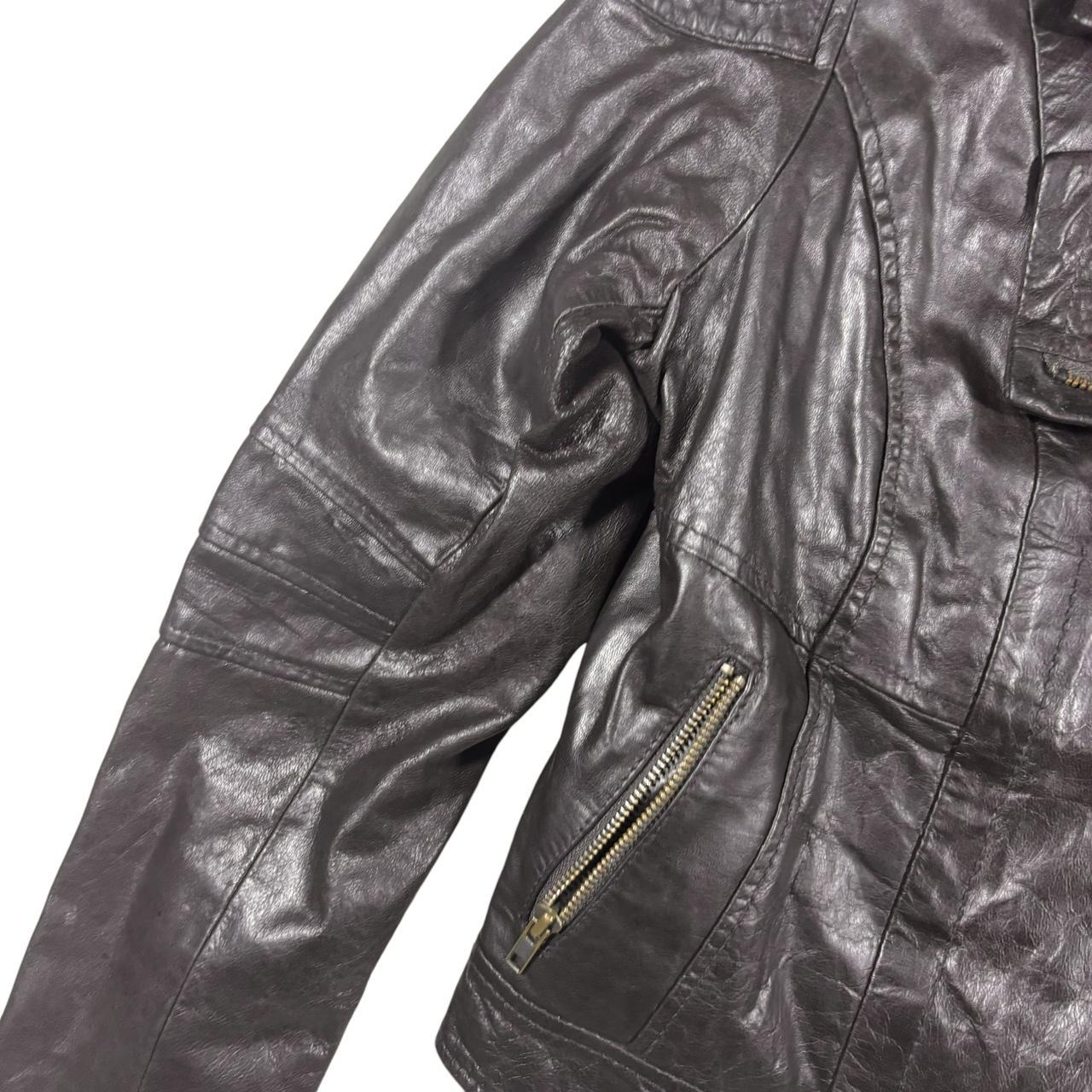 Early 00's y2k NEXT Real Leather Brown Biker Bomber Leather Jacket