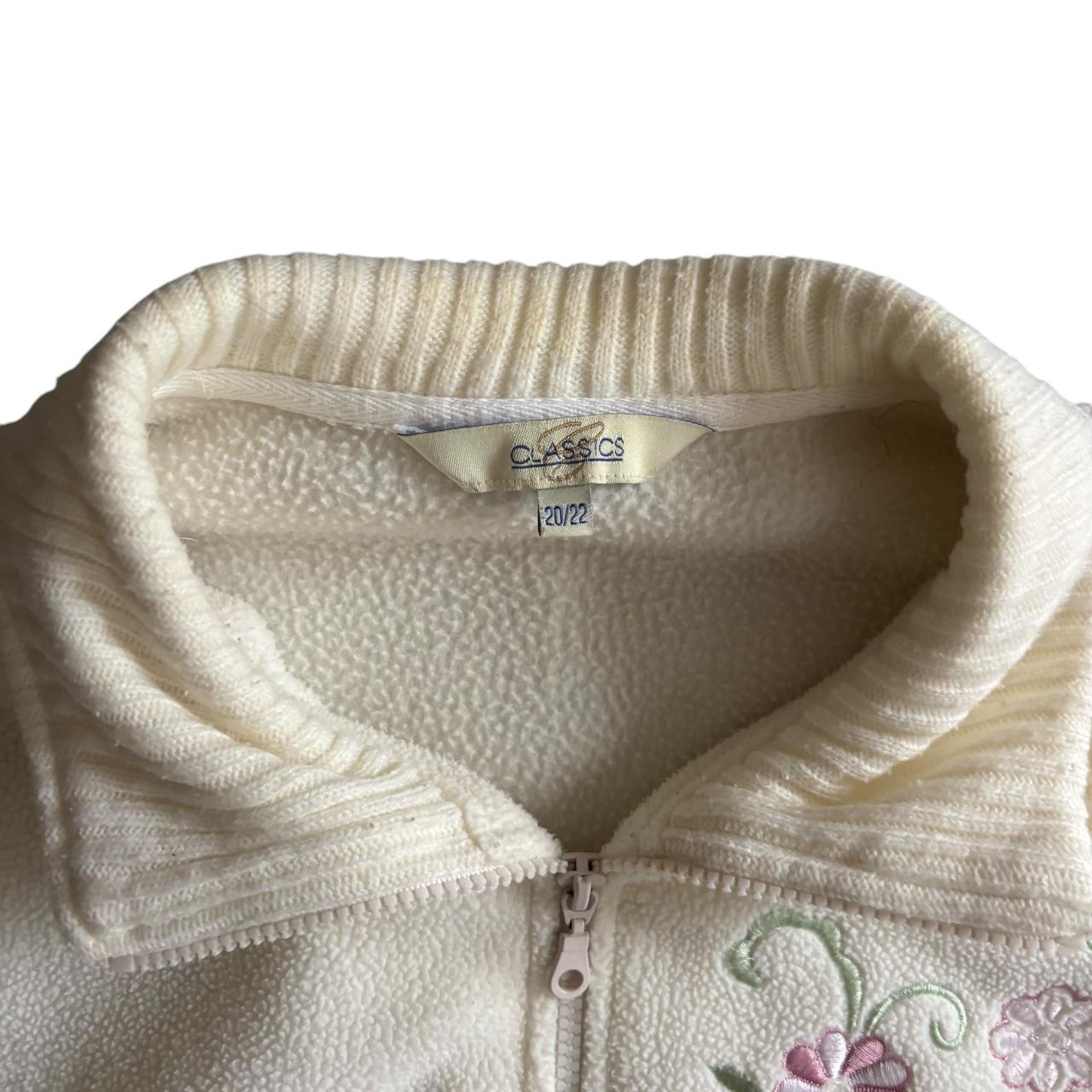 Early 00’s y2k CLASSICS Floral Embroidered Fleece Ribbed Sleeves Full Zip Jumper Sweater