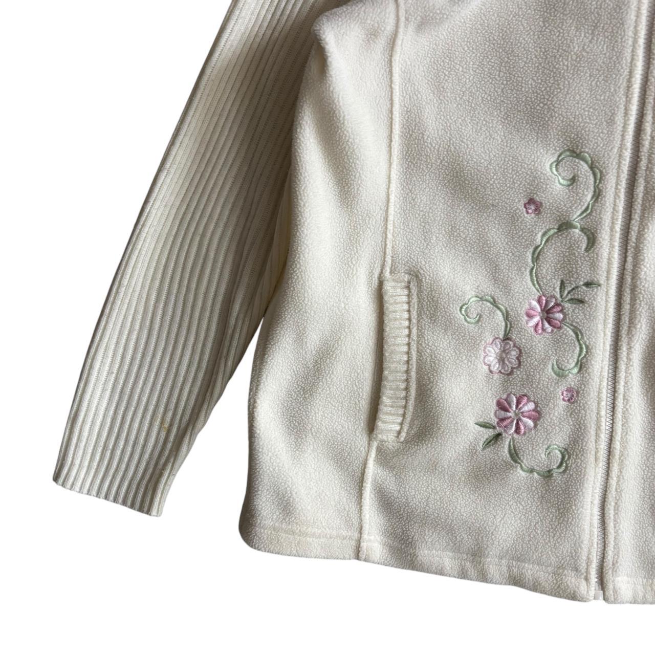 Early 00’s y2k CLASSICS Floral Embroidered Fleece Ribbed Sleeves Full Zip Jumper Sweater