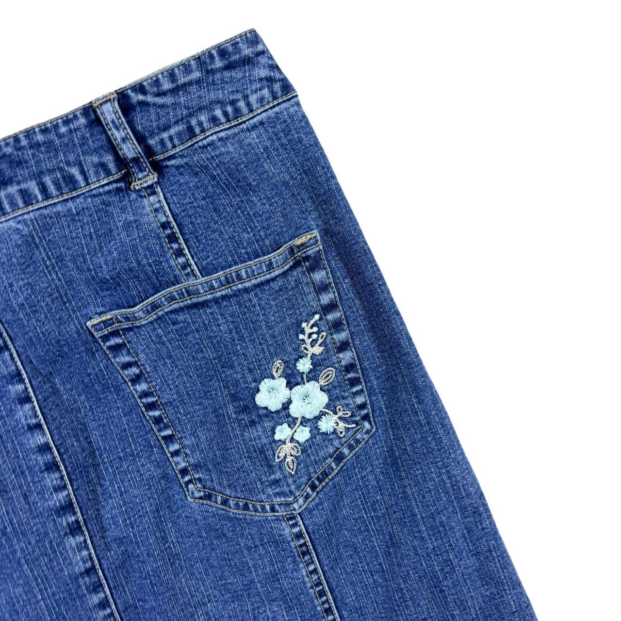 Early 00's y2k UNIVERSAL BHS  Floral Embroidered Western Cowboy Style Low Rise Midi Denim Skirt