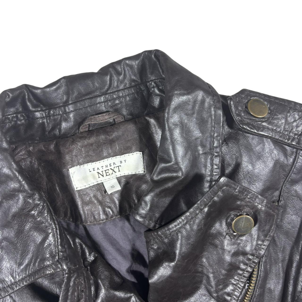 Early 00's y2k NEXT Real Leather Brown Biker Bomber Leather Jacket