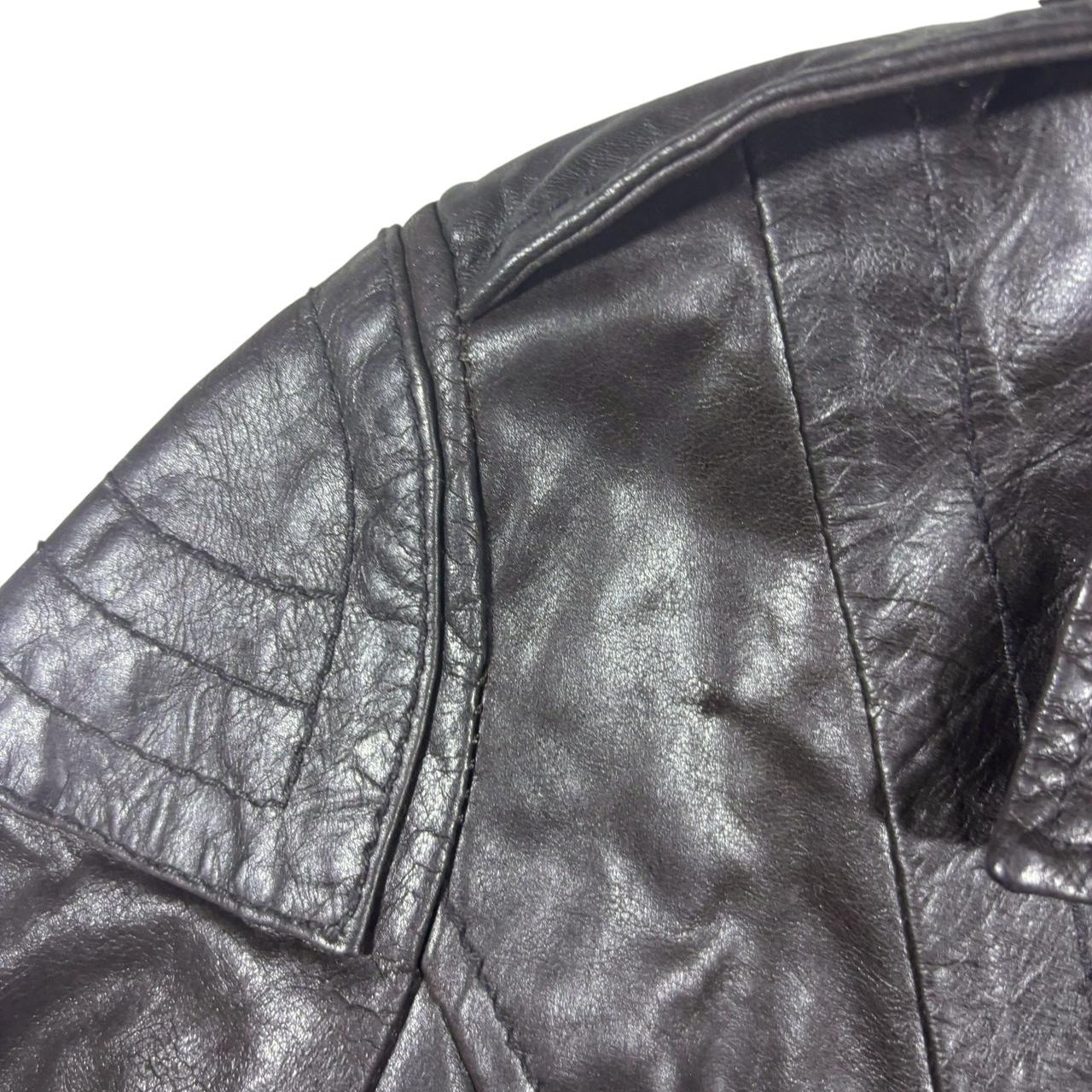 Early 00's y2k NEXT Real Leather Brown Biker Bomber Leather Jacket