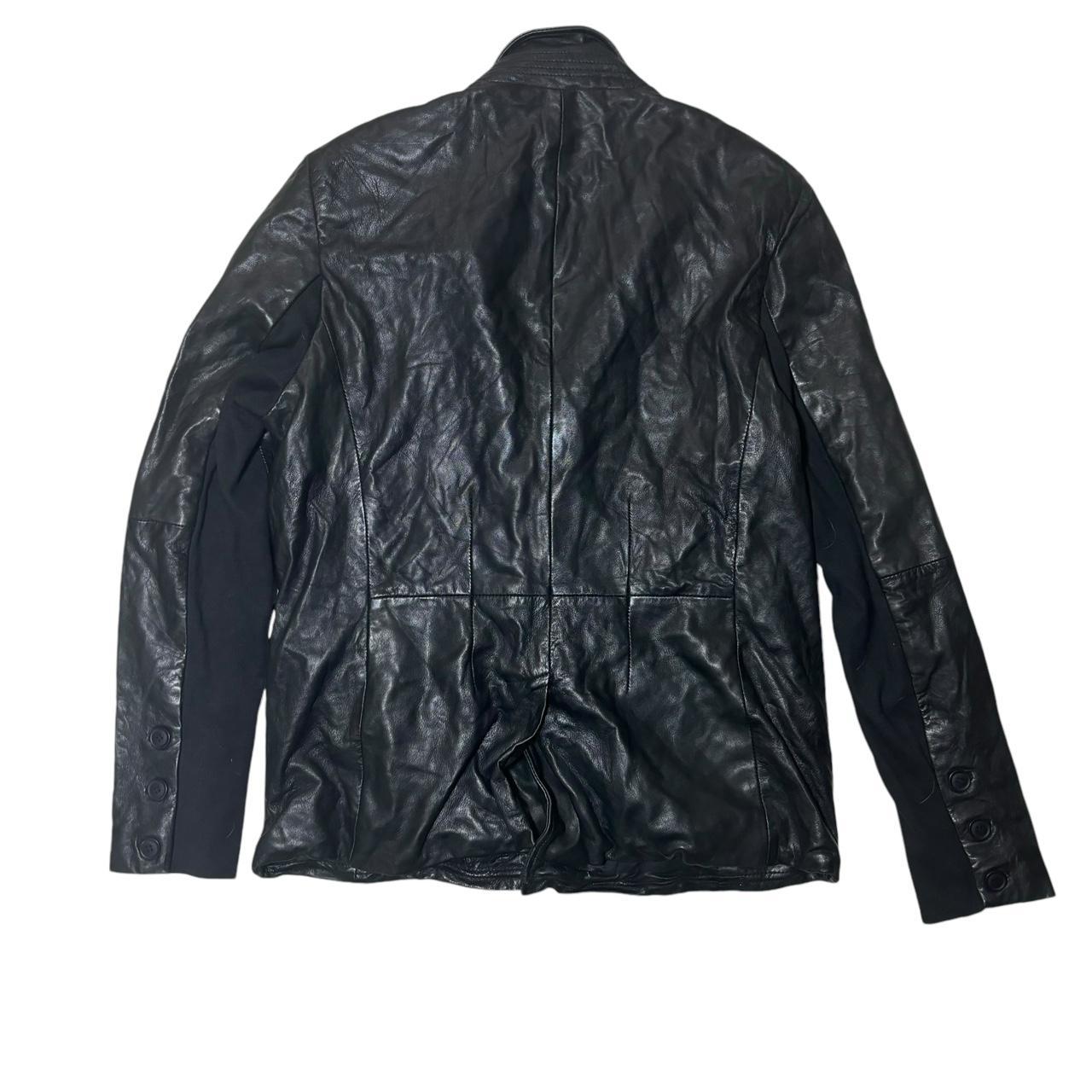 Early 00's y2k MUUBAA Real Leather Fabric Panel Button Up Leather Blazer Jacket