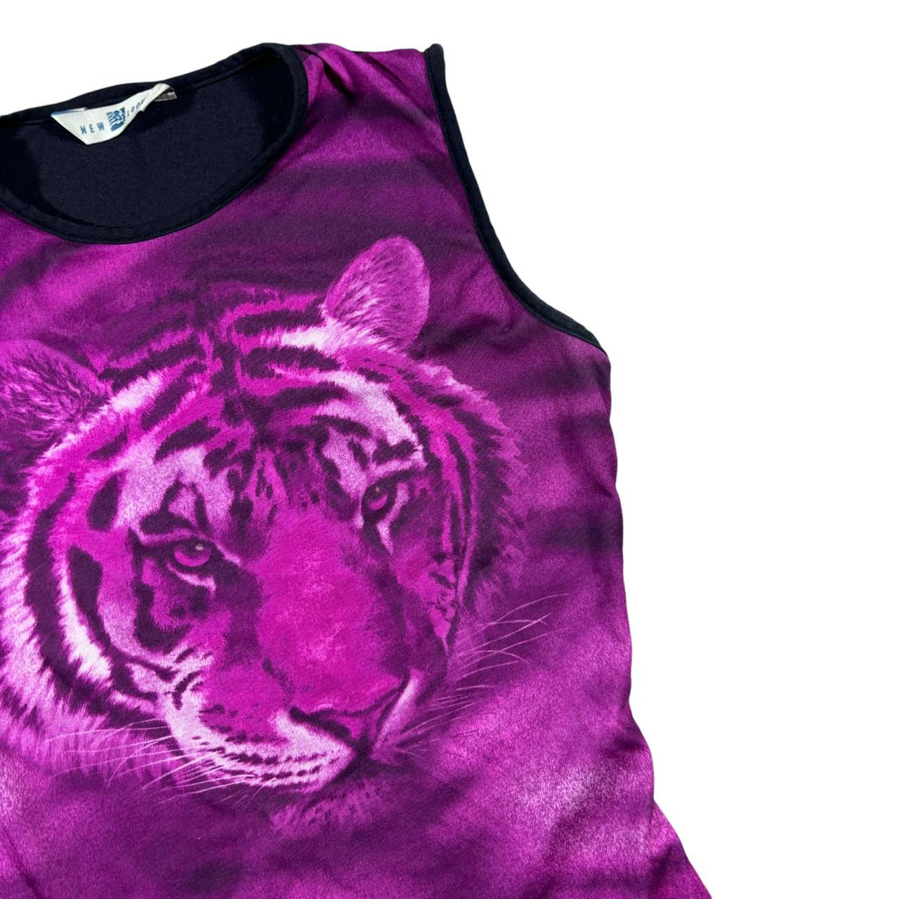 Early 00's y2k NEW LOOK Graphic Tiger Print Tie Dye Baby Tee Cami Vest Top