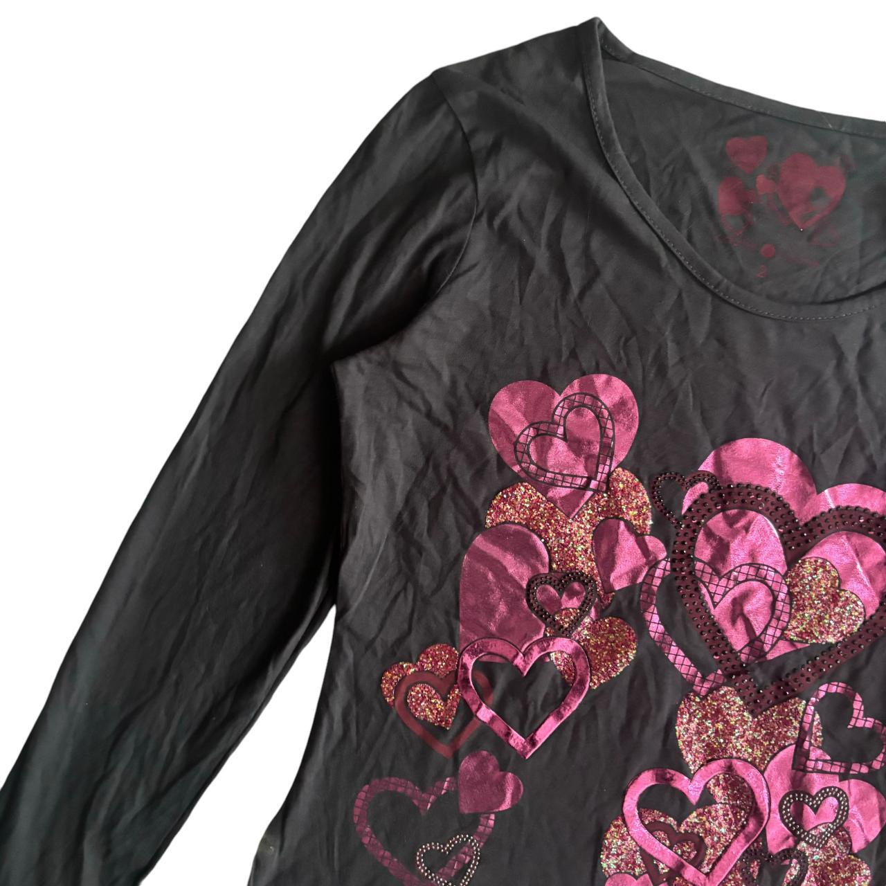 Early 00's y2k CACHE CACHE Deadstock Heart Graphic Print Long Sleeve Top