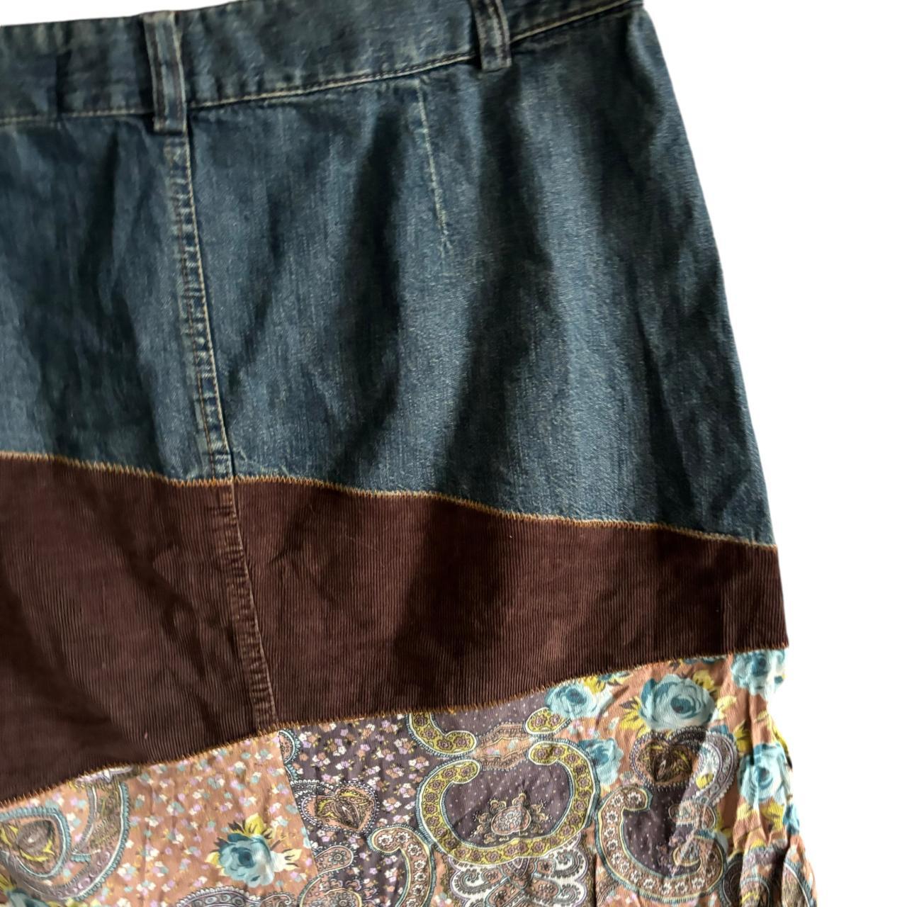 Early 00's y2k H&M Denim Corduroy Paisley Graphic Hippy Boho Maxi Skirt