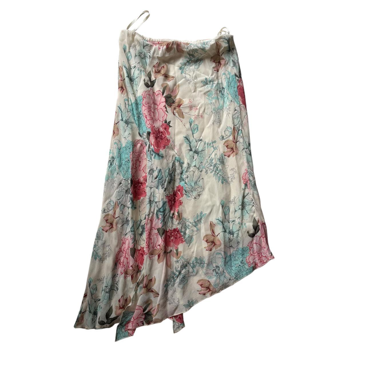 Early 00’s y2k WALLIS Floral Sheer Overly Asymmetric Frill Ruffle Hippy Boho Maxi Skirt