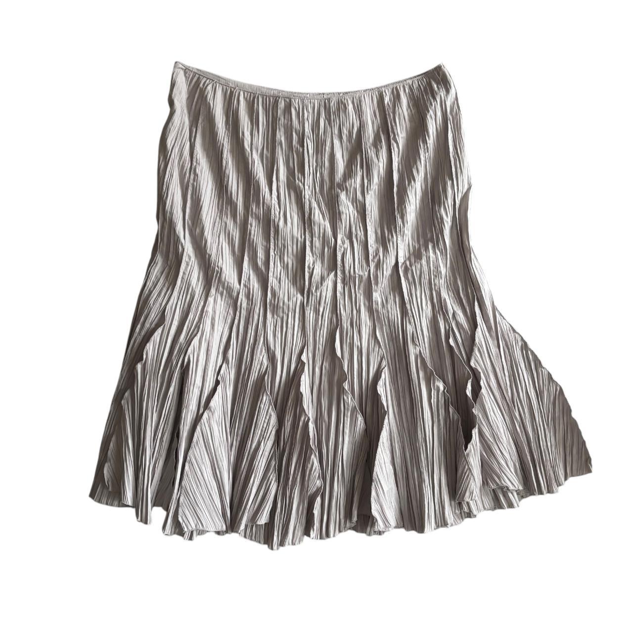 Early 00’s y2k MALVIN Silver Pleated Crinkle Frill Ruffle Hippy Boho Maxi Skirt