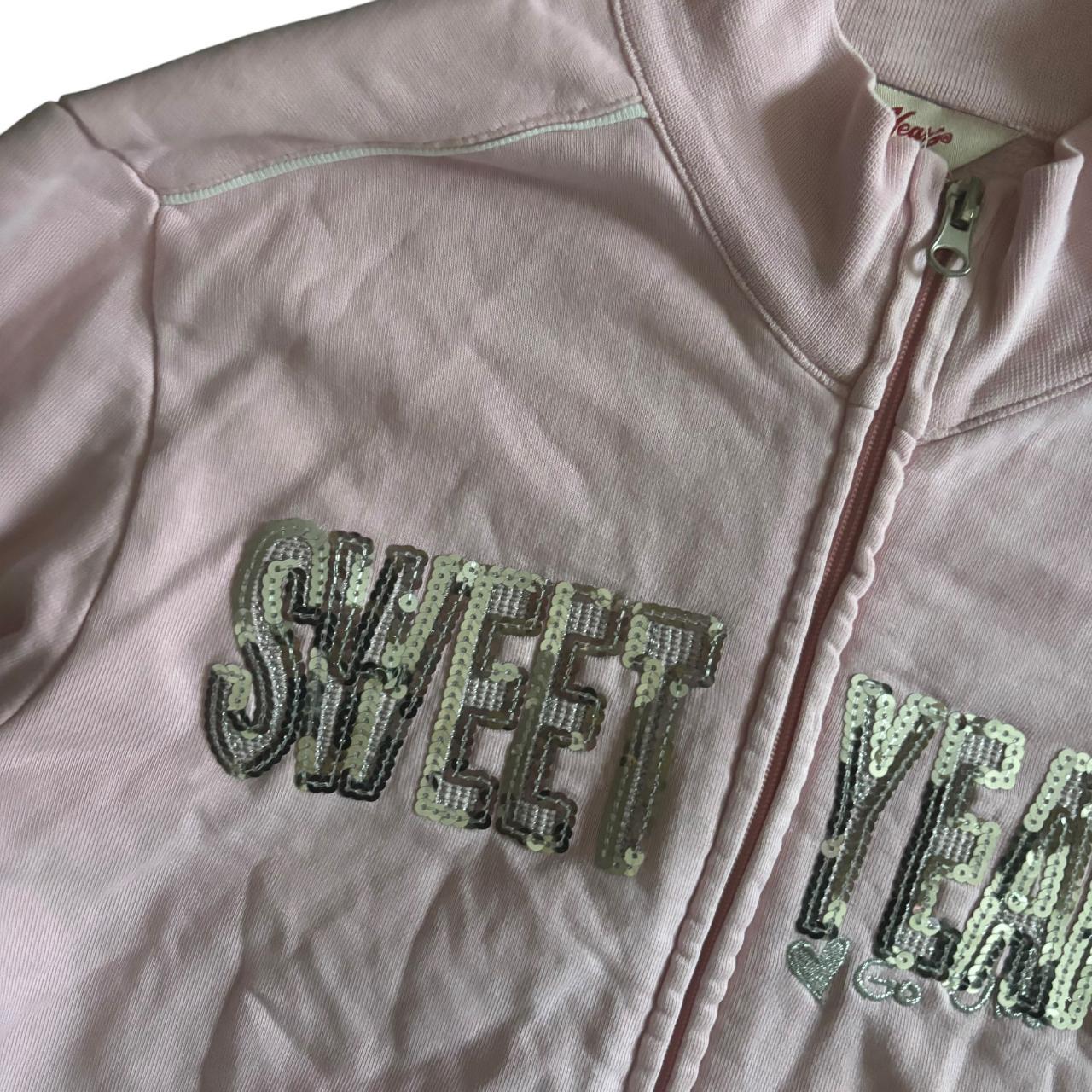 Early 00s y2k SWEET YEARS Sequin Embellished Slogan Pink Full Zip Sweatshirt